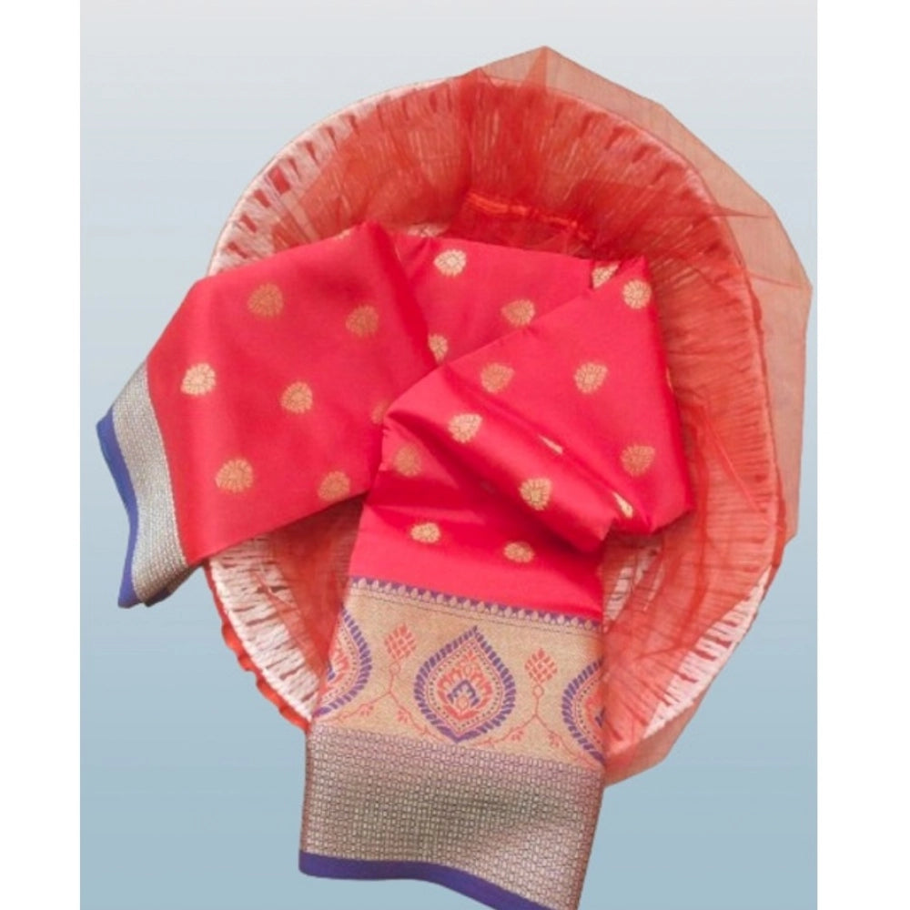 Amfyn Women's Silk Blend Woven Saree With Unstitched Blouse 5.5Mtr (Red)