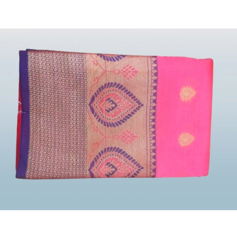 Amfyn Women's Silk Blend Woven Saree With Unstitched Blouse 5.5Mtr (Pink)