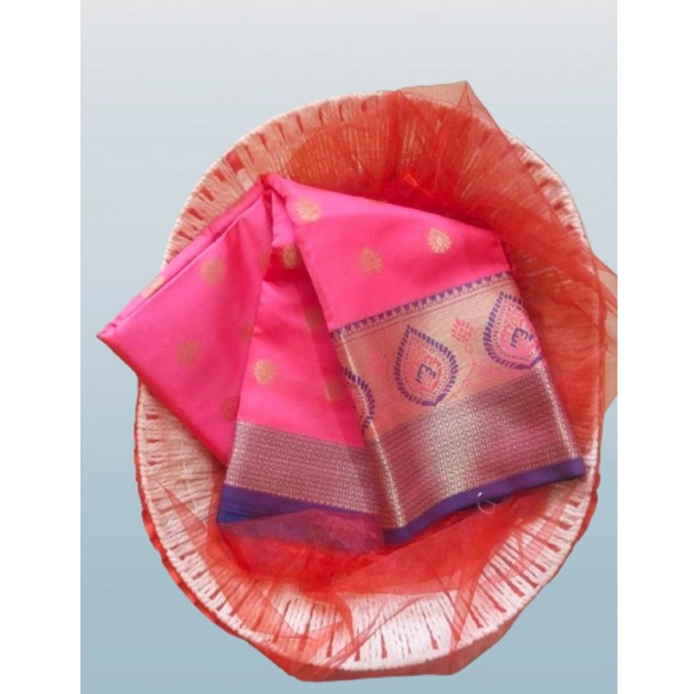 Amfyn Women's Silk Blend Woven Saree With Unstitched Blouse 5.5Mtr (Pink)