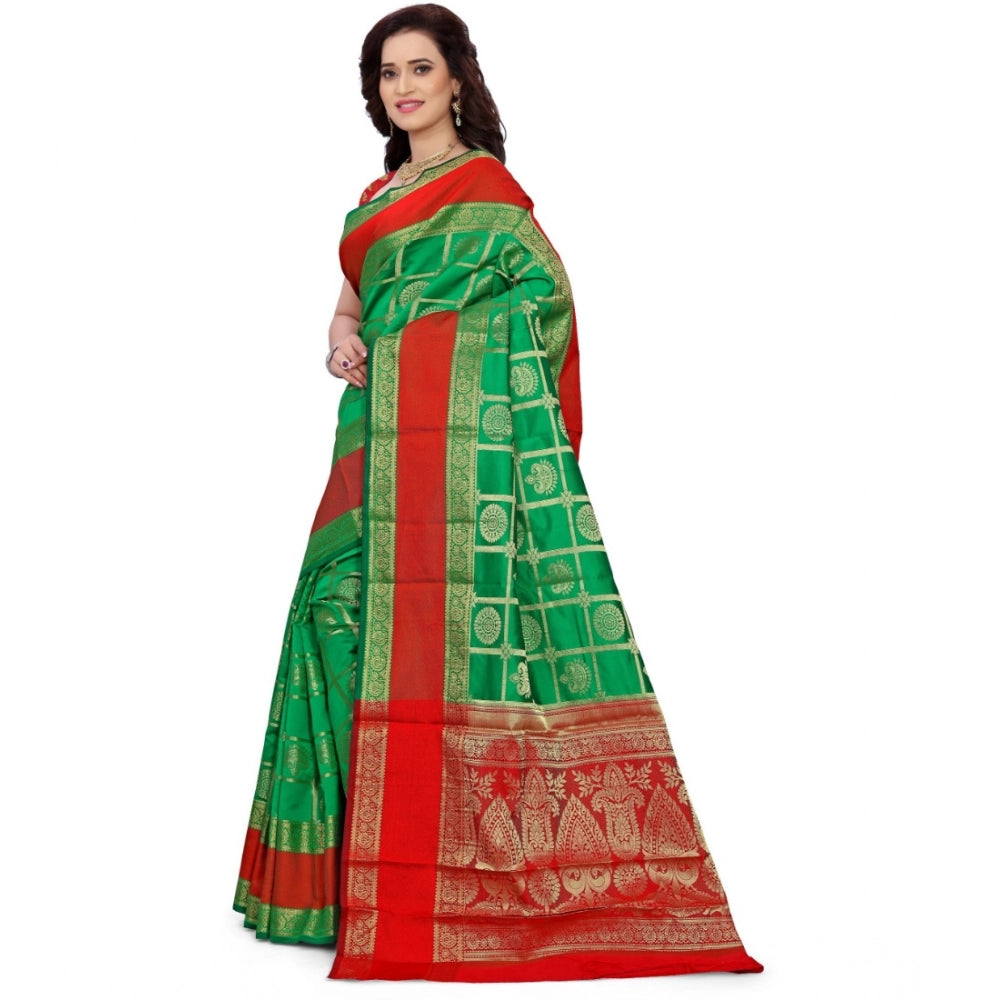 Amfyn Women's Jacquard Woven Saree With Unstitched Blouse 5.5Mtr (Green)