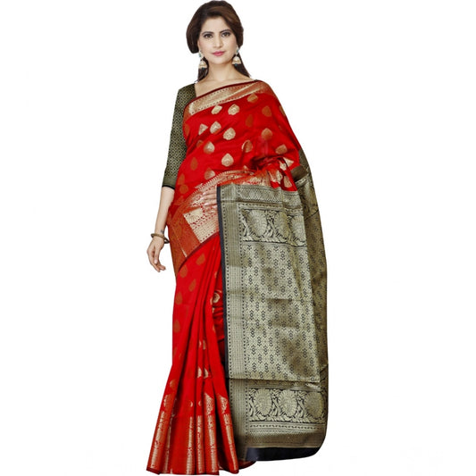 Amfyn Women's Jacquard Woven Saree With Unstitched Blouse 5.5Mtr (Red)