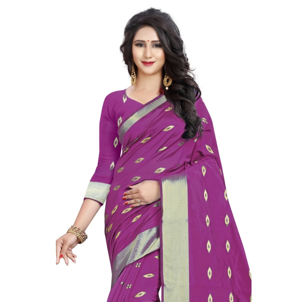 Amfyn Women's Silk Blend Woven Saree With Unstitched Blouse 5.5Mtr (Pink)