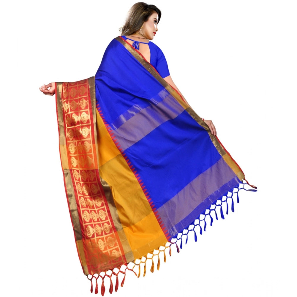 Amfyn Women's Jacquard Woven Saree With Unstitched Blouse 5.5Mtr (Blue)
