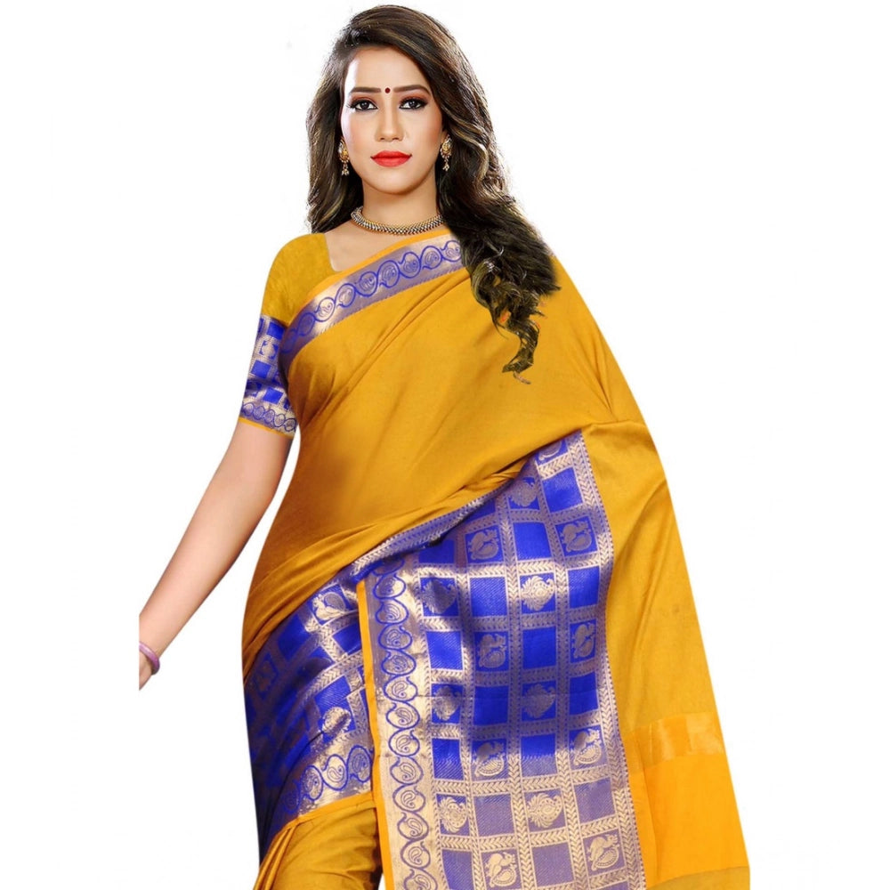 Amfyn Women's Jacquard Woven Saree With Unstitched Blouse 5.5Mtr (Mustard)