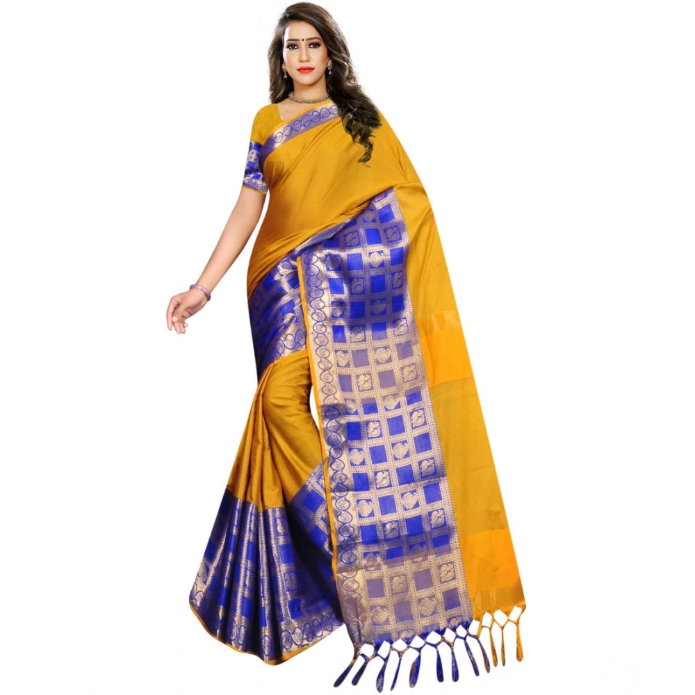 Amfyn Women's Jacquard Woven Saree With Unstitched Blouse 5.5Mtr (Mustard)
