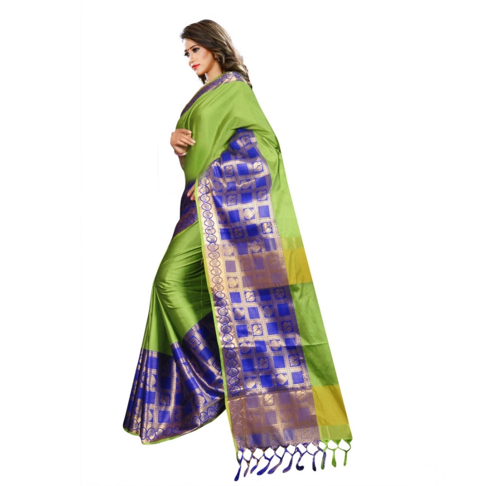 Amfyn Women's Jacquard Woven Saree With Unstitched Blouse 5.5Mtr (Green)