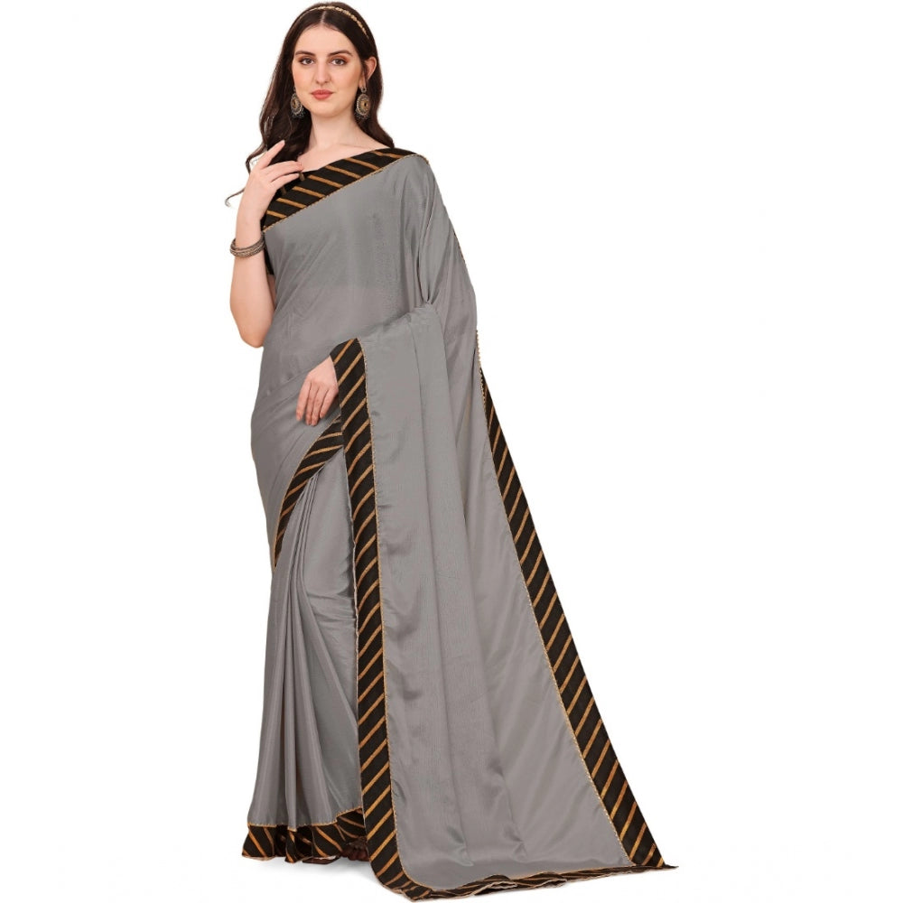 Amfyn Women's Chiffon Self Design Saree With Unstitched Blouse 5.5Mtr (Silver)