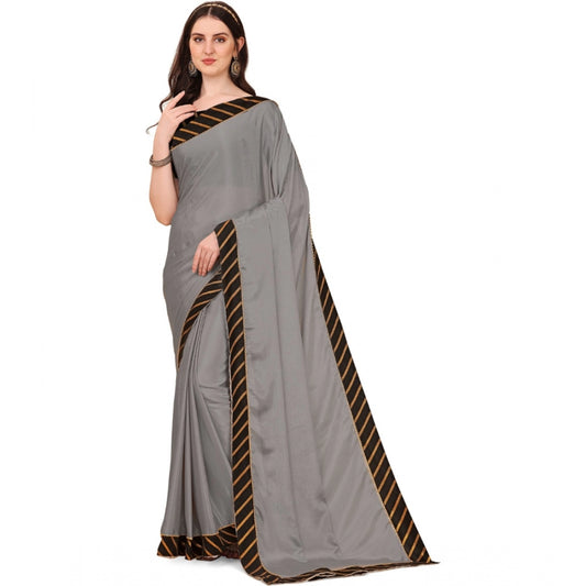 Amfyn Women's Chiffon Self Design Saree With Unstitched Blouse 5.5Mtr (Silver)