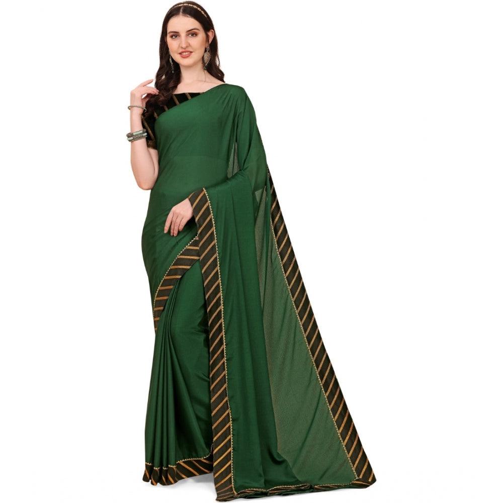 Amfyn Women's Chiffon Self Design Saree With Unstitched Blouse 5.5Mtr (Green)