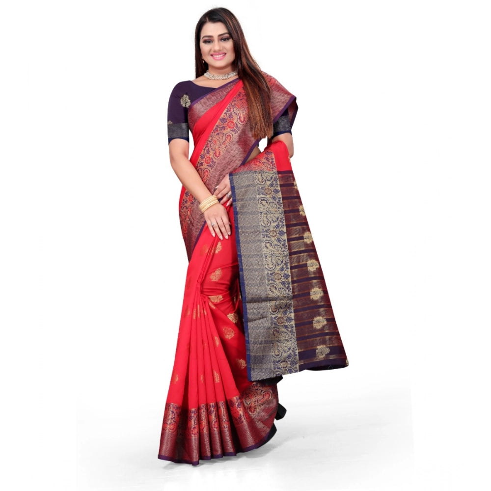 Amfyn Women's Silk Blend Woven Saree With Unstitched Blouse 5.5Mtr (Red)