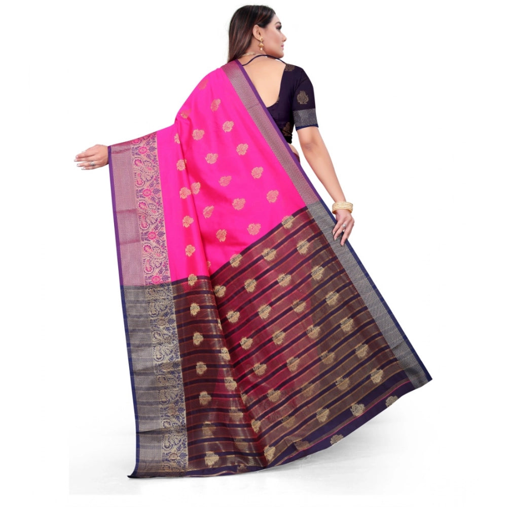 Amfyn Women's Silk Blend Woven Saree With Unstitched Blouse 5.5Mtr (Pink)
