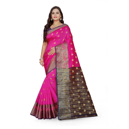 Amfyn Women's Jacquard Woven Saree With Unstitched Blouse 5.5Mtr (Pink)