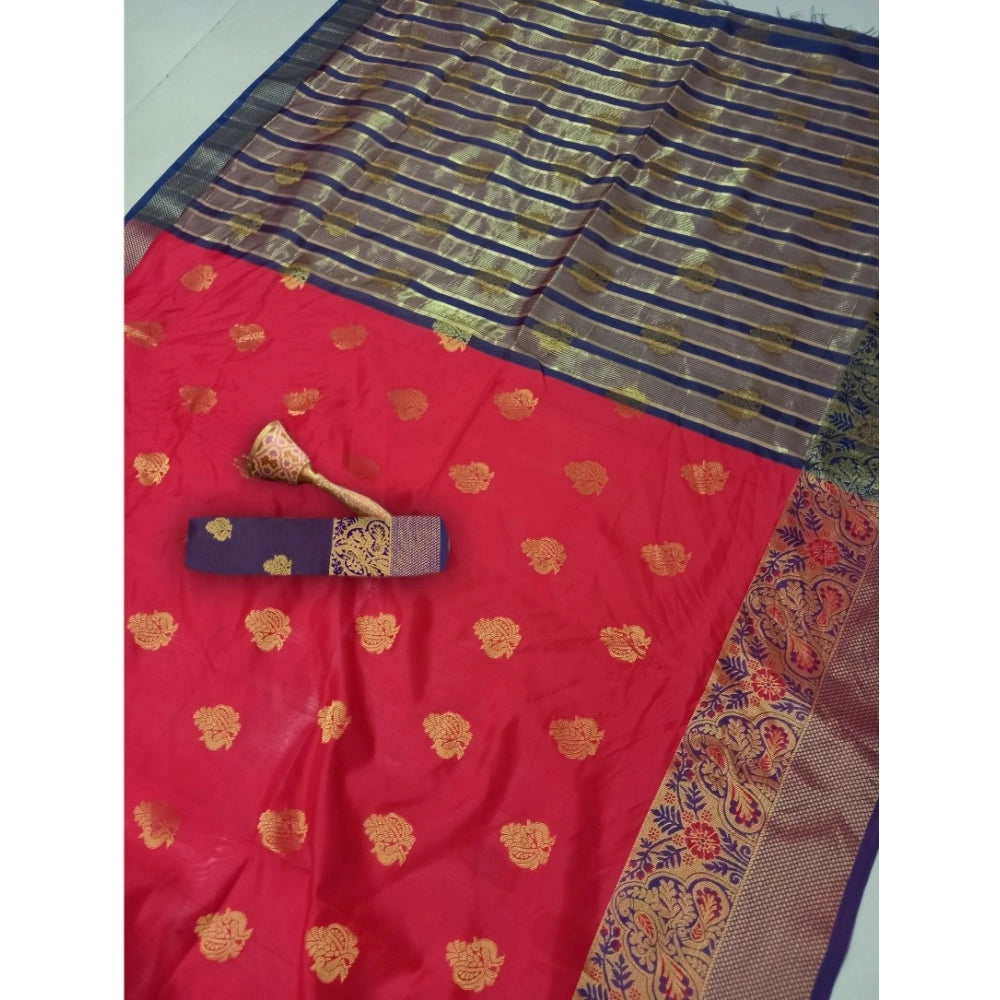 Amfyn Women's Silk Blend Woven Saree With Unstitched Blouse 5.5Mtr (Red)