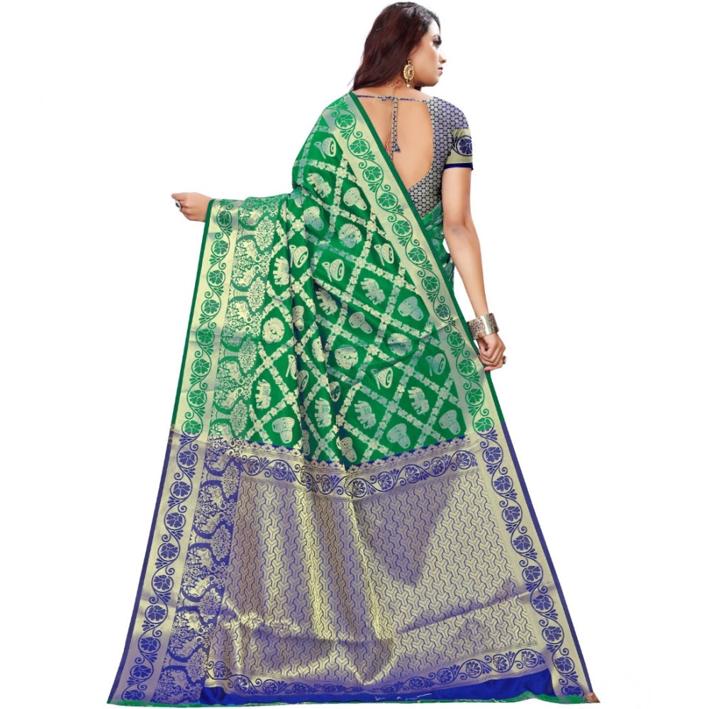 Amfyn Women's Jacquard Woven Saree With Unstitched Blouse 5.5Mtr (Green)