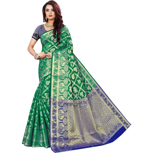 Amfyn Women's Jacquard Woven Saree With Unstitched Blouse 5.5Mtr (Green)