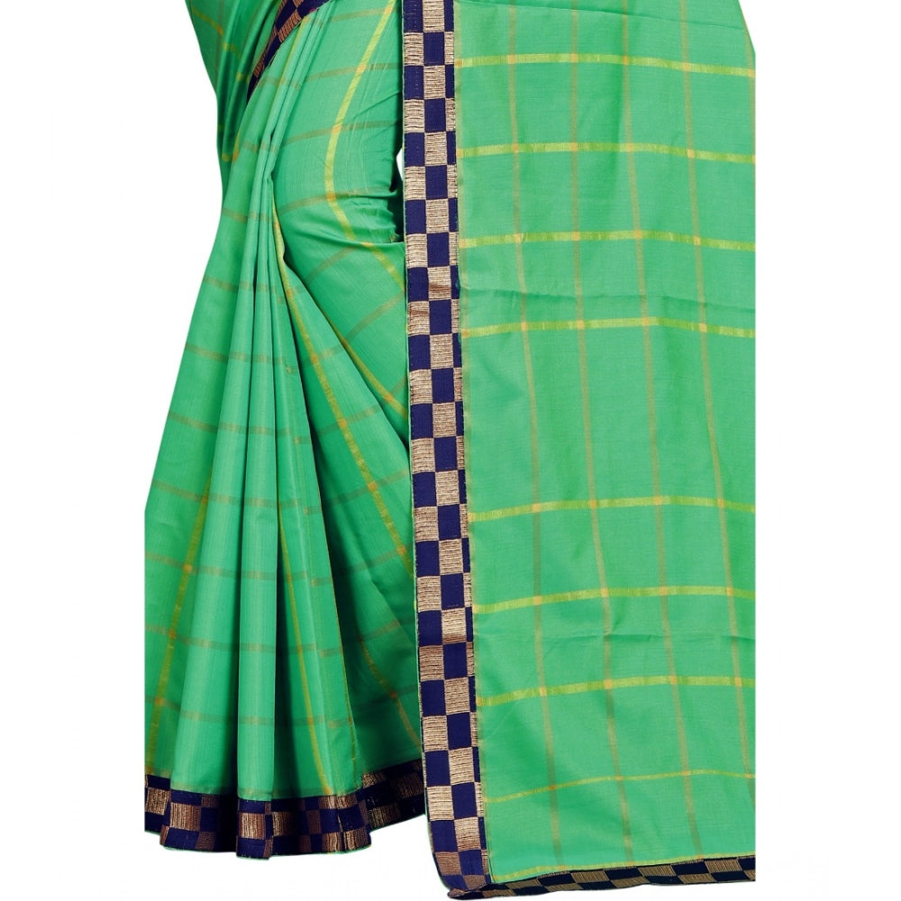 Amfyn Women's Cotton Silk Checkered Saree With Unstitched Blouse 5.5Mtr (Green)