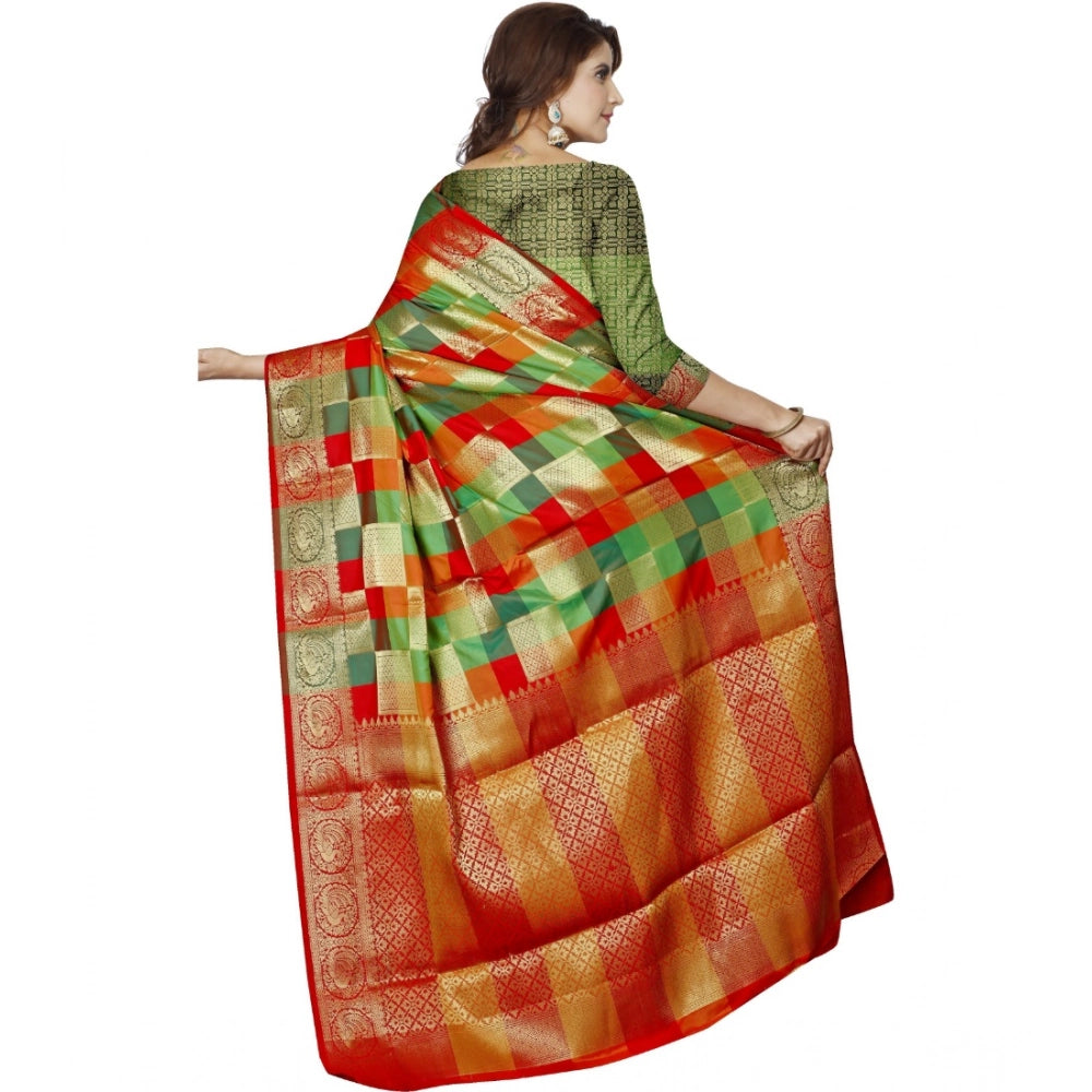 Amfyn Women's Jacquard Woven Saree With Unstitched Blouse 5.5Mtr (Red)