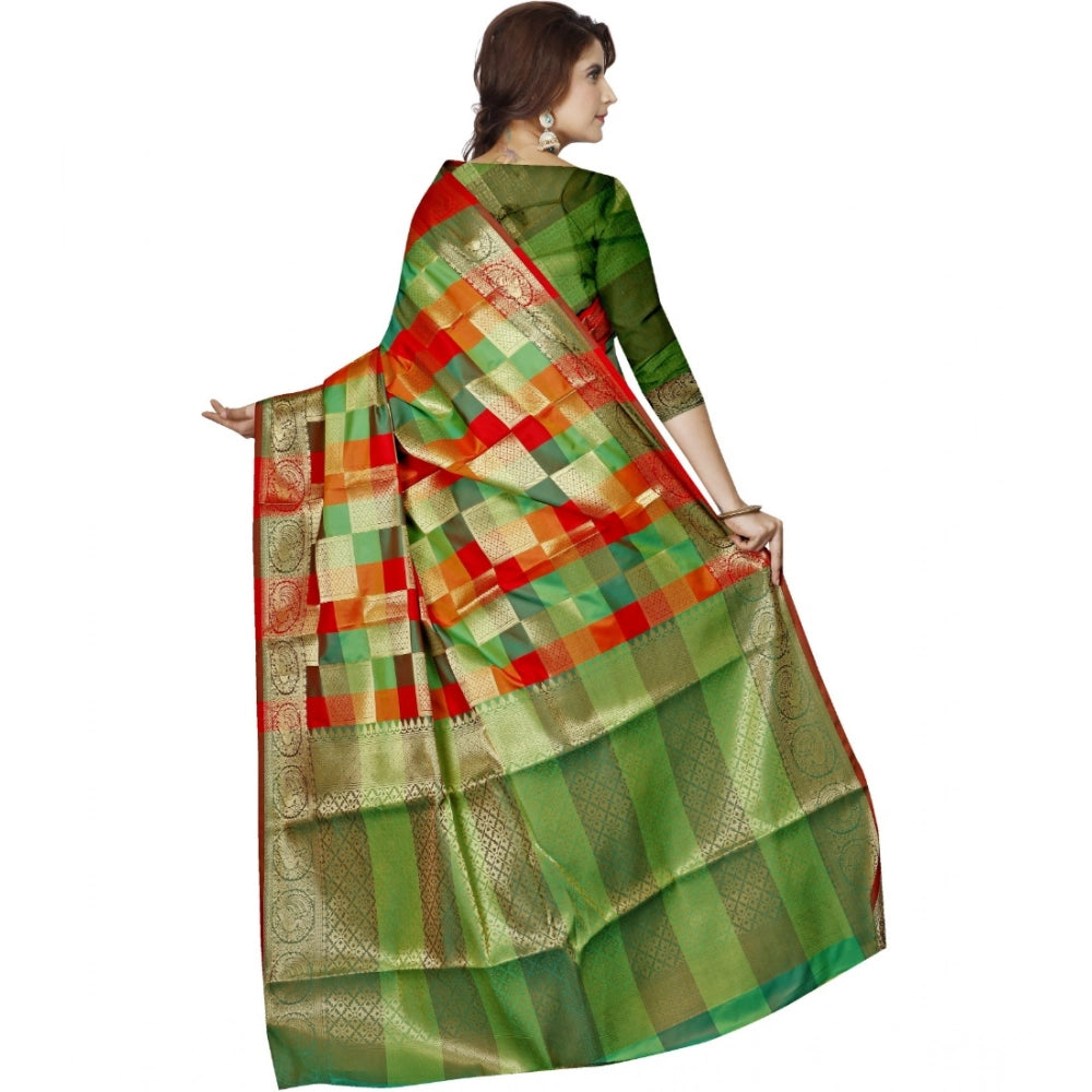 Amfyn Women's Jacquard Woven Saree With Unstitched Blouse 5.5Mtr (Green)