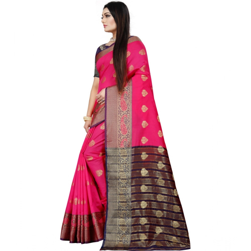 Amfyn Women's Silk Blend Woven Saree With Unstitched Blouse 5.5Mtr (Purple-Pink)