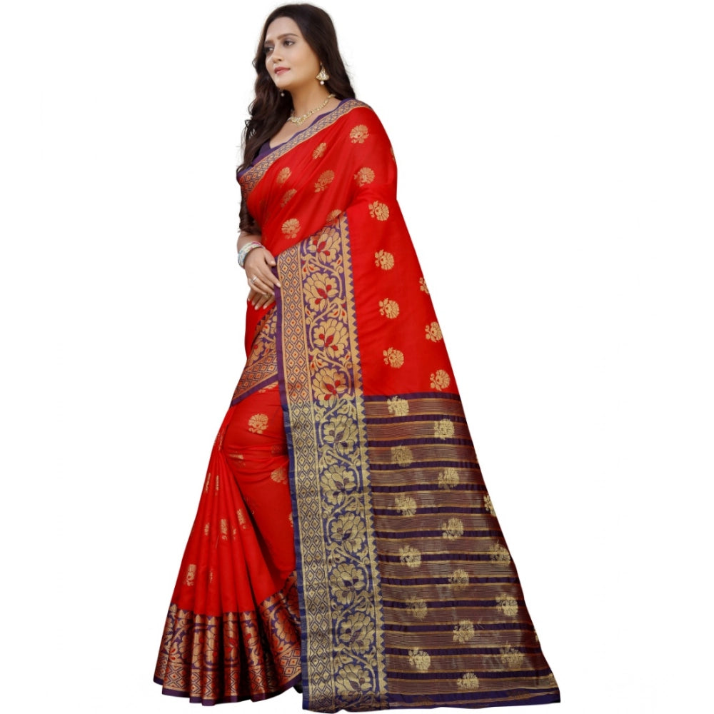 Amfyn Women's Silk Blend Woven Saree With Unstitched Blouse 5.5Mtr (Purple-Red)