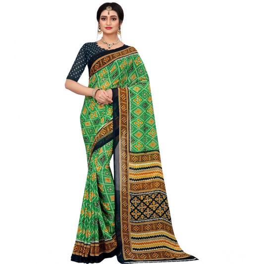 Amfyn Women's Georgette Floral Print Saree With Unstitched Blouse 5.5Mtr (Light Green)
