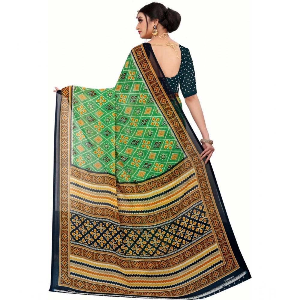 Amfyn Women's Georgette Floral Print Saree With Unstitched Blouse 5.5Mtr (Light Green)