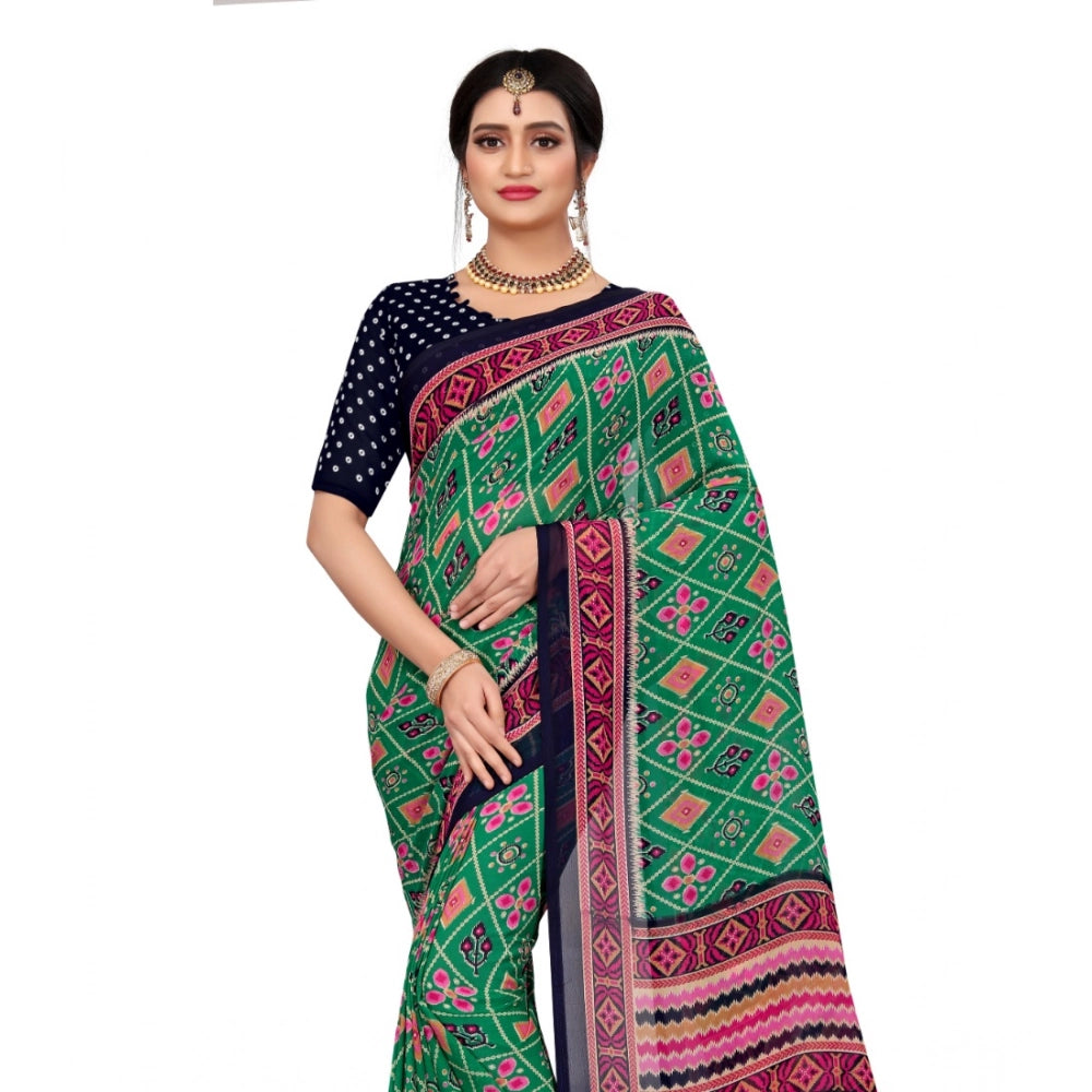 Amfyn Women's Georgette Floral Print Saree With Unstitched Blouse 5.5Mtr (Green)