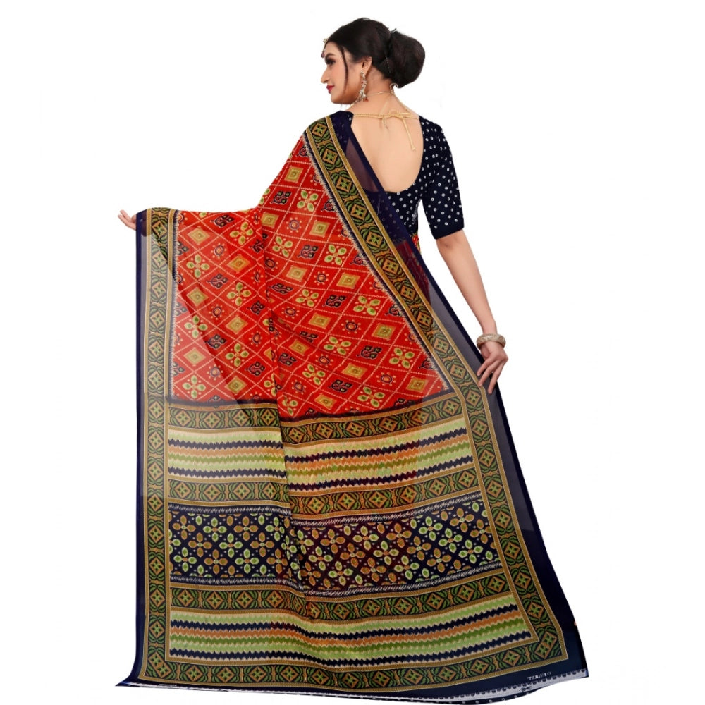 Amfyn Women's Georgette Floral Print Saree With Unstitched Blouse 5.5Mtr (Multicolor)