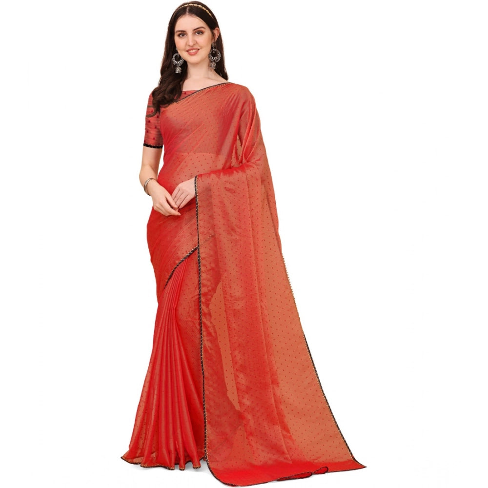 Amfyn Women's Silk Blend Embellished Saree With Unstitched Blouse 5.5Mtr (Red)