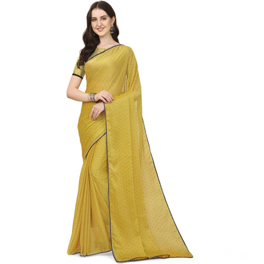 Amfyn Women's Silk Blend Embellished Saree With Unstitched Blouse 5.5Mtr (Mustard)