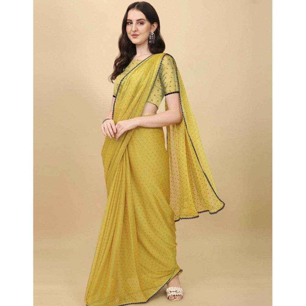 Amfyn Women's Silk Blend Embellished Saree With Unstitched Blouse 5.5Mtr (Mustard)