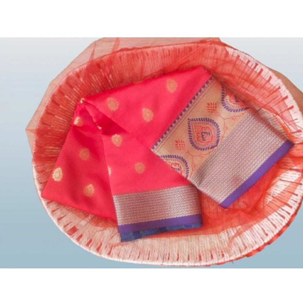 Amfyn Women's Silk Blend Woven Saree With Unstitched Blouse 5.5Mtr (Red)