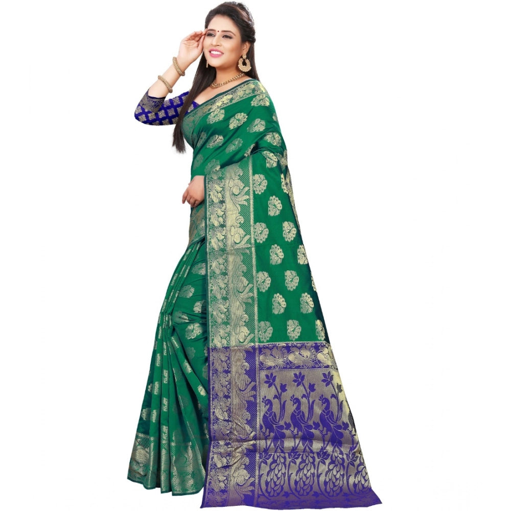 Amfyn Women's Jacquard Woven Saree With Unstitched Blouse 5.5Mtr (Green)