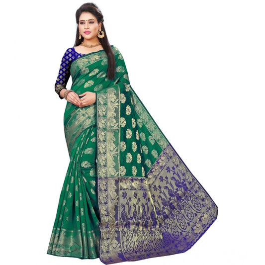 Amfyn Women's Jacquard Woven Saree With Unstitched Blouse 5.5Mtr (Green)