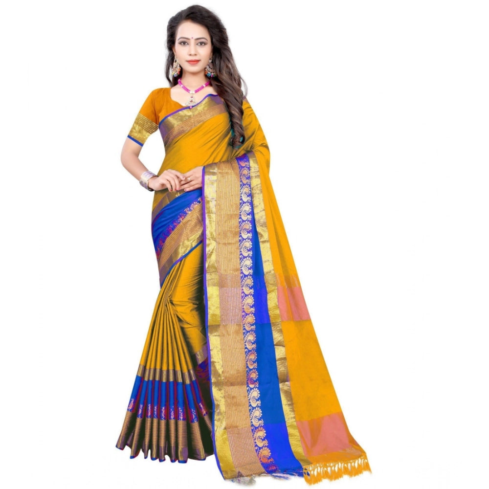 Amfyn Women's Jacquard Woven Saree With Unstitched Blouse 5.5Mtr (Yellow)