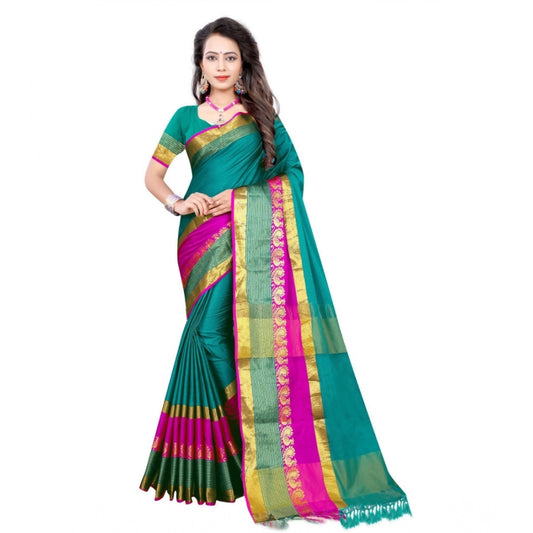 Amfyn Women's Jacquard Woven Saree With Unstitched Blouse 5.5Mtr (Dark Green)