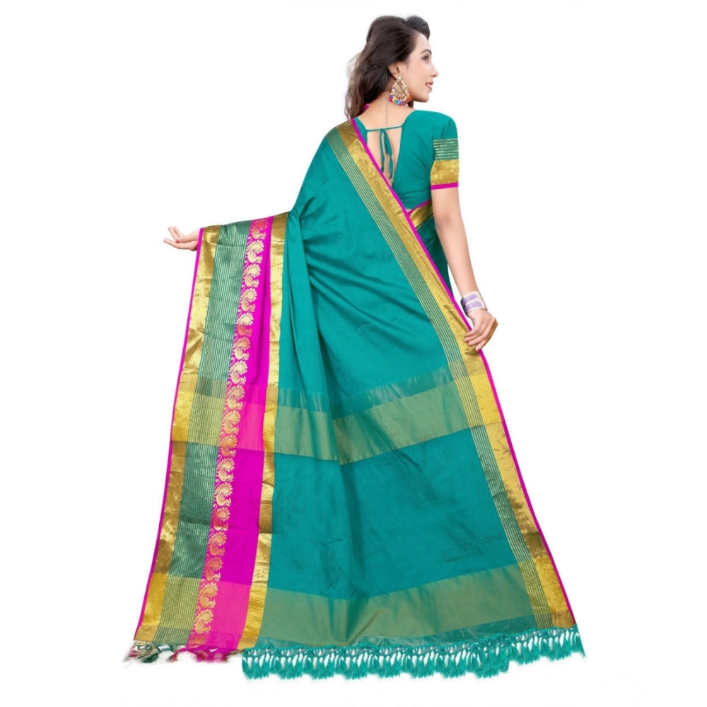 Amfyn Women's Jacquard Woven Saree With Unstitched Blouse 5.5Mtr (Dark Green)