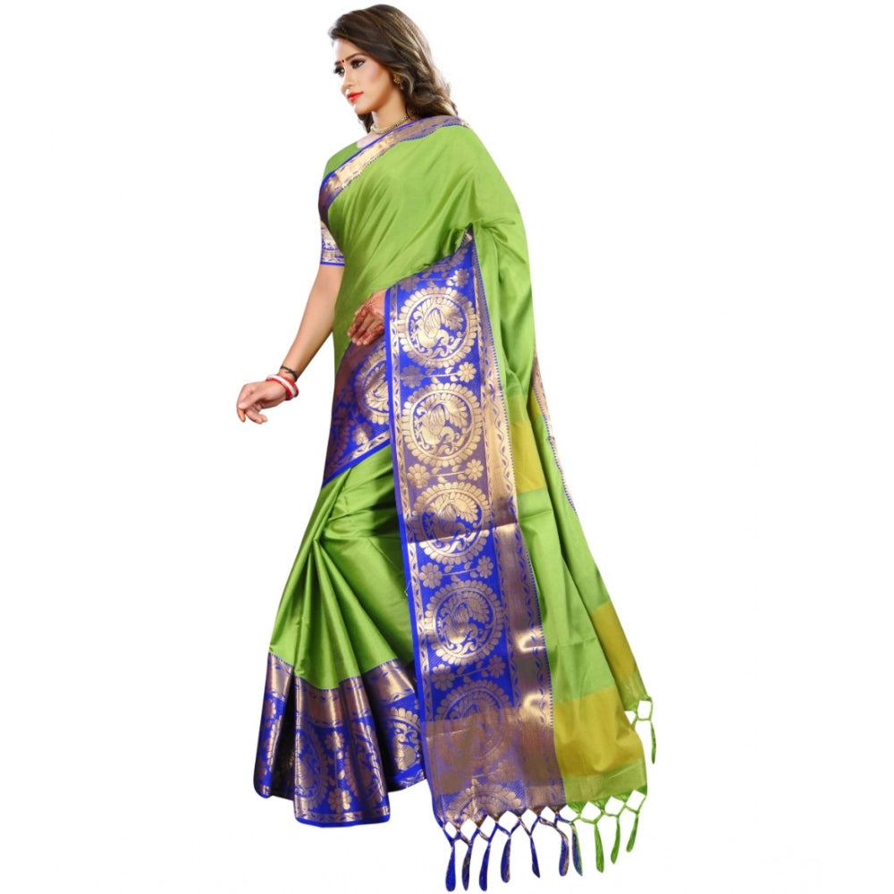Amfyn Women's Jacquard Woven Saree With Unstitched Blouse 5.5Mtr (Green)