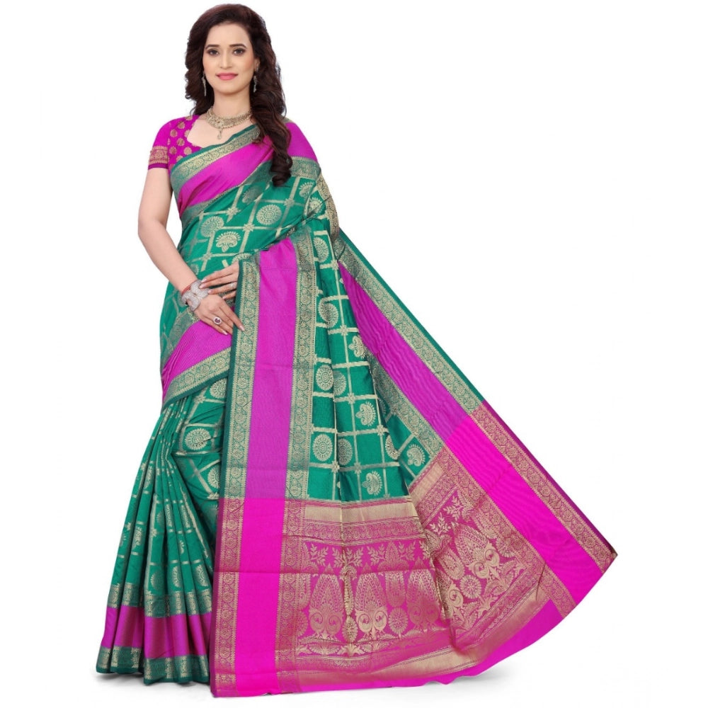 Amfyn Women's Jacquard Woven Saree With Unstitched Blouse 5.5Mtr (Light Green)