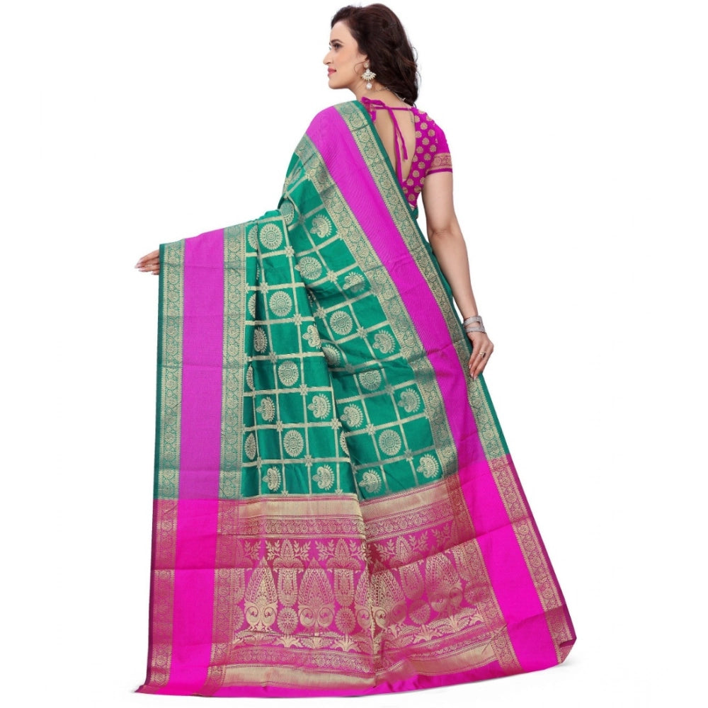 Amfyn Women's Jacquard Woven Saree With Unstitched Blouse 5.5Mtr (Light Green)