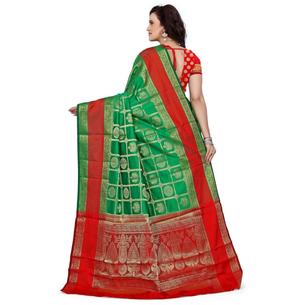 Amfyn Women's Jacquard Woven Saree With Unstitched Blouse 5.5Mtr (Green)