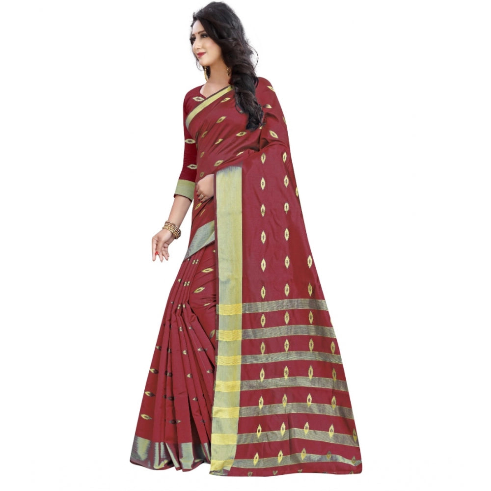 Amfyn Women's Silk Blend Woven Saree With Unstitched Blouse 5.5Mtr (Red)
