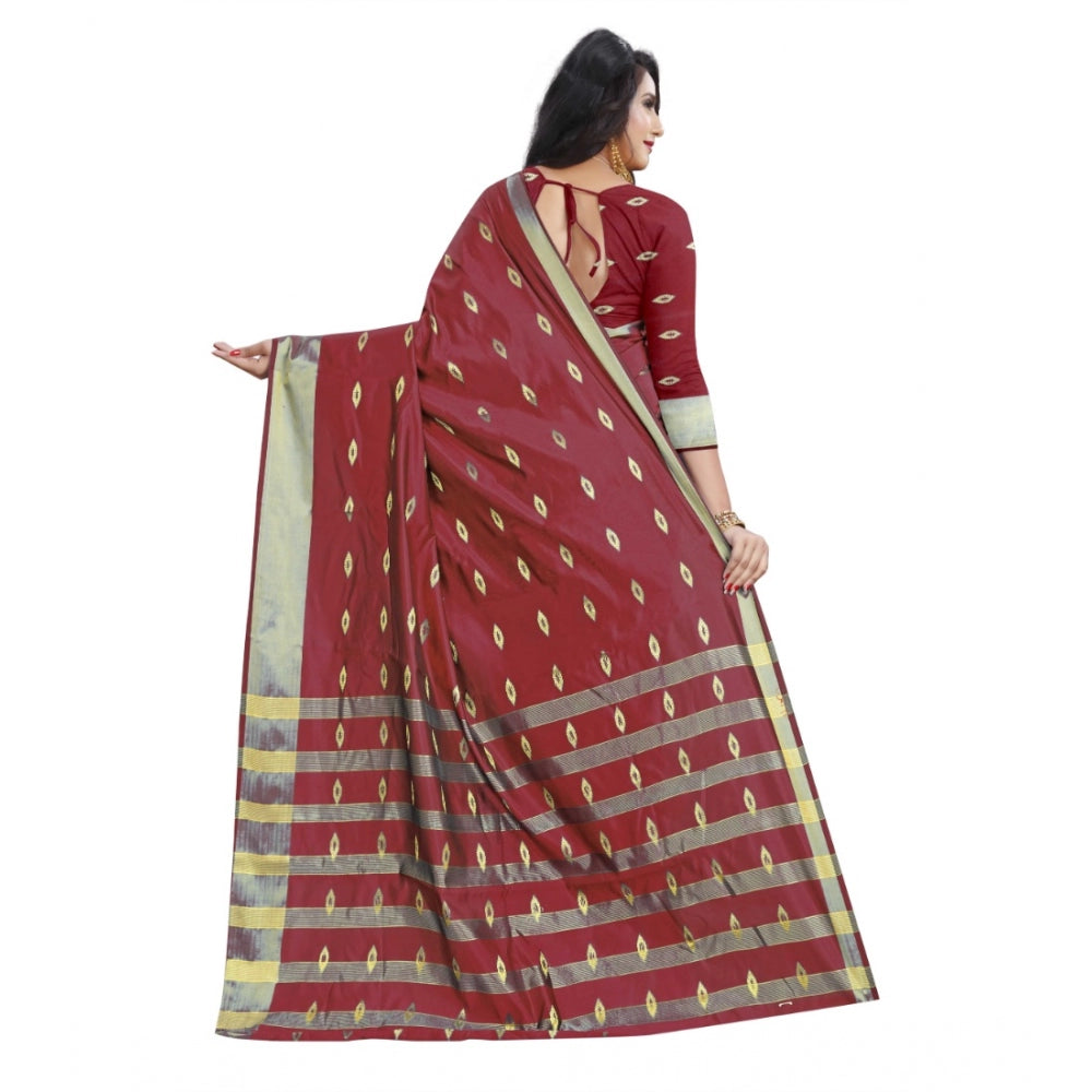 Amfyn Women's Silk Blend Woven Saree With Unstitched Blouse 5.5Mtr (Red)