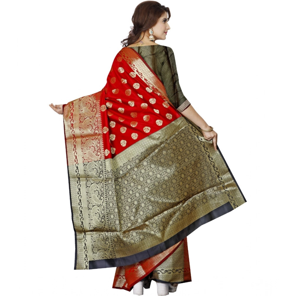 Amfyn Women's Jacquard Woven Saree With Unstitched Blouse 5.5Mtr (Red)