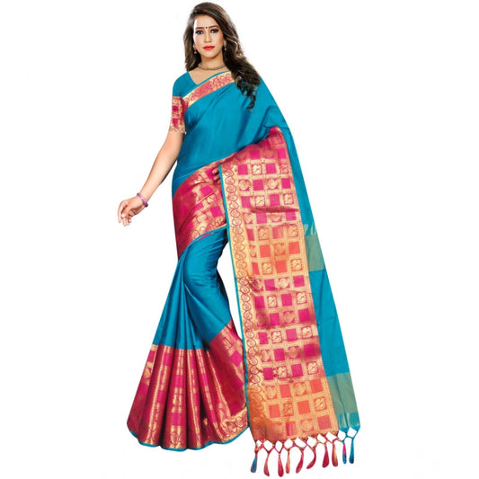 Amfyn Women's Jacquard Woven Saree With Unstitched Blouse 5.5Mtr (Multicolor)