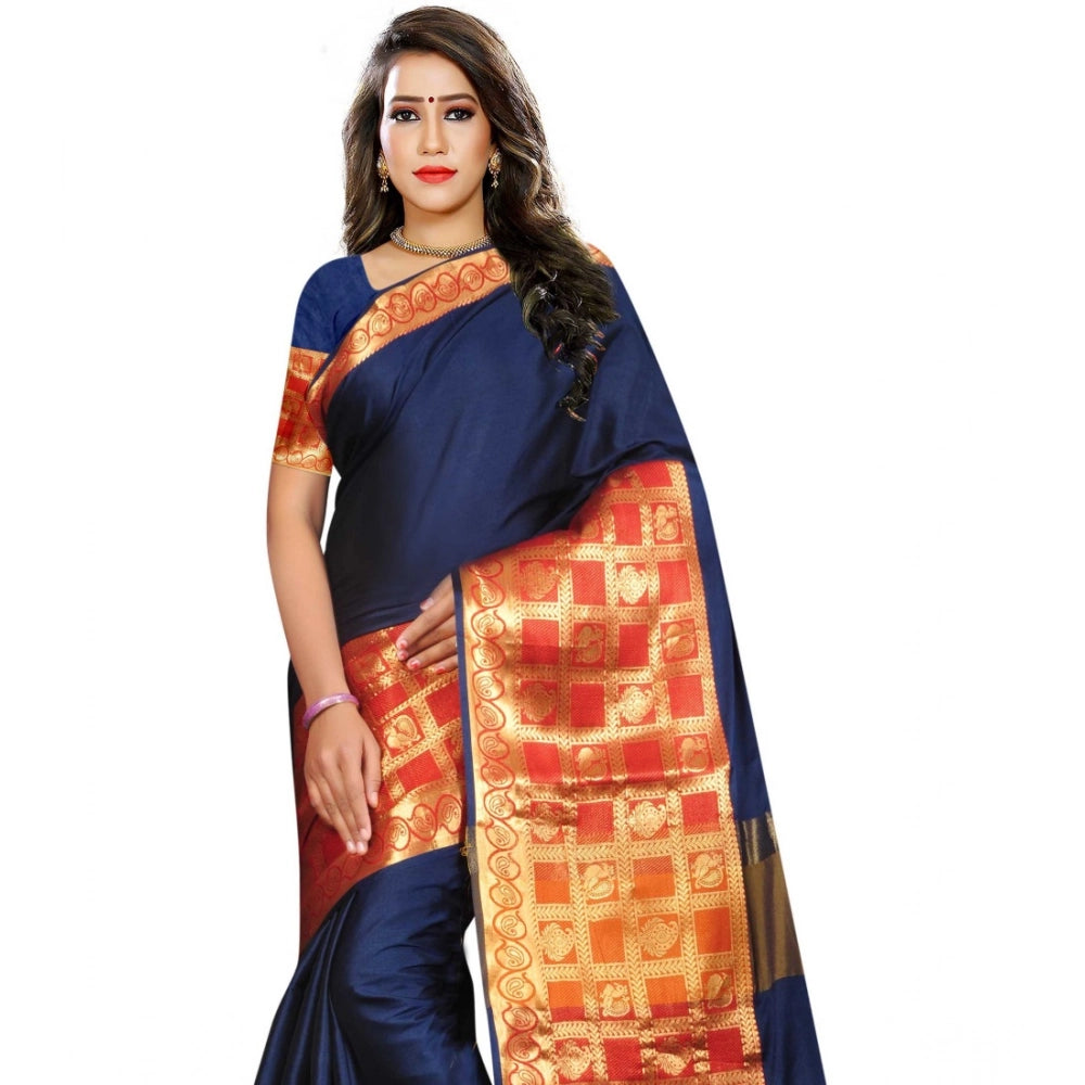 Amfyn Women's Jacquard Woven Saree With Unstitched Blouse 5.5Mtr (Blue)