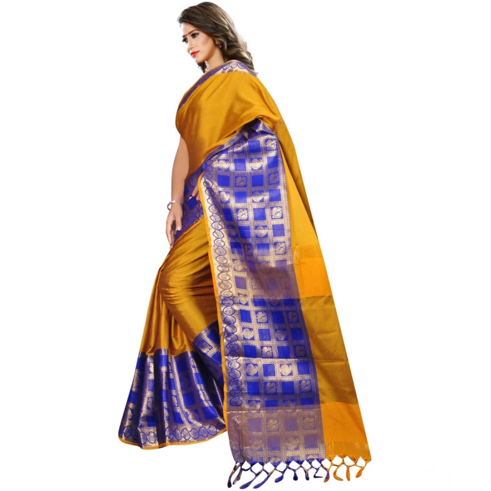 Amfyn Women's Jacquard Woven Saree With Unstitched Blouse 5.5Mtr (Mustard)