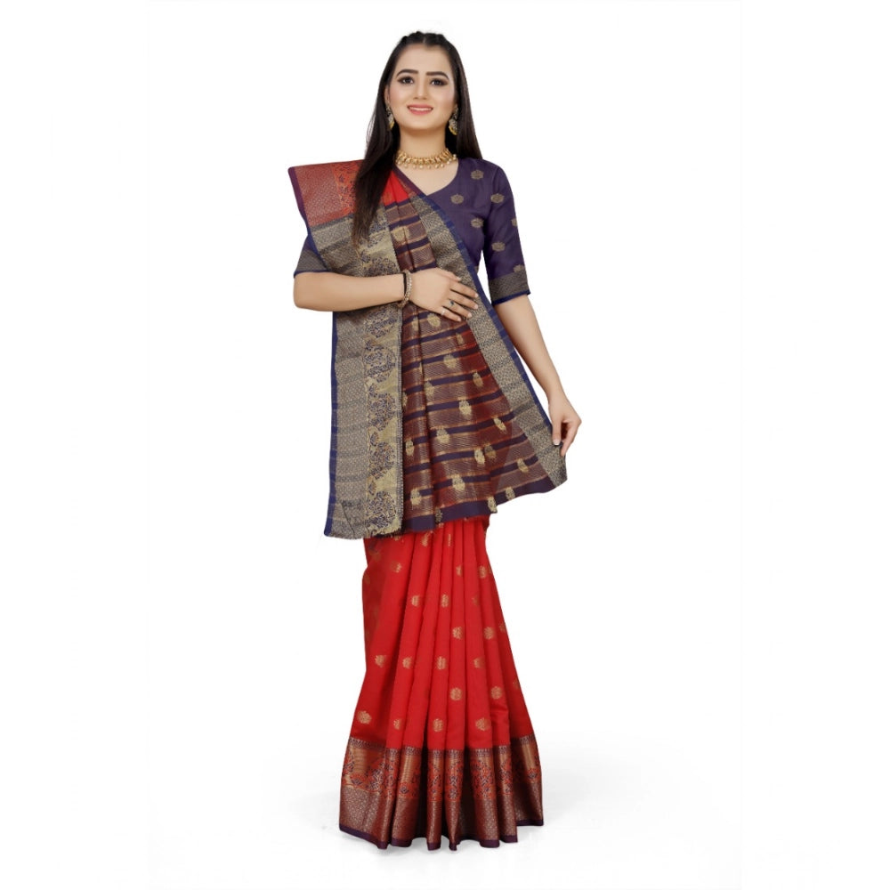 Amfyn Women's Jacquard Woven Saree With Unstitched Blouse 5.5Mtr (Red)
