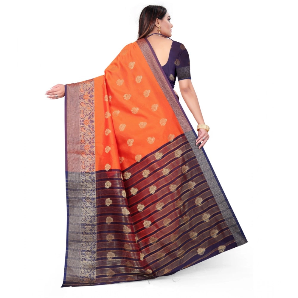 Amfyn Women's Silk Blend Woven Saree With Unstitched Blouse 5.5Mtr (Orange)