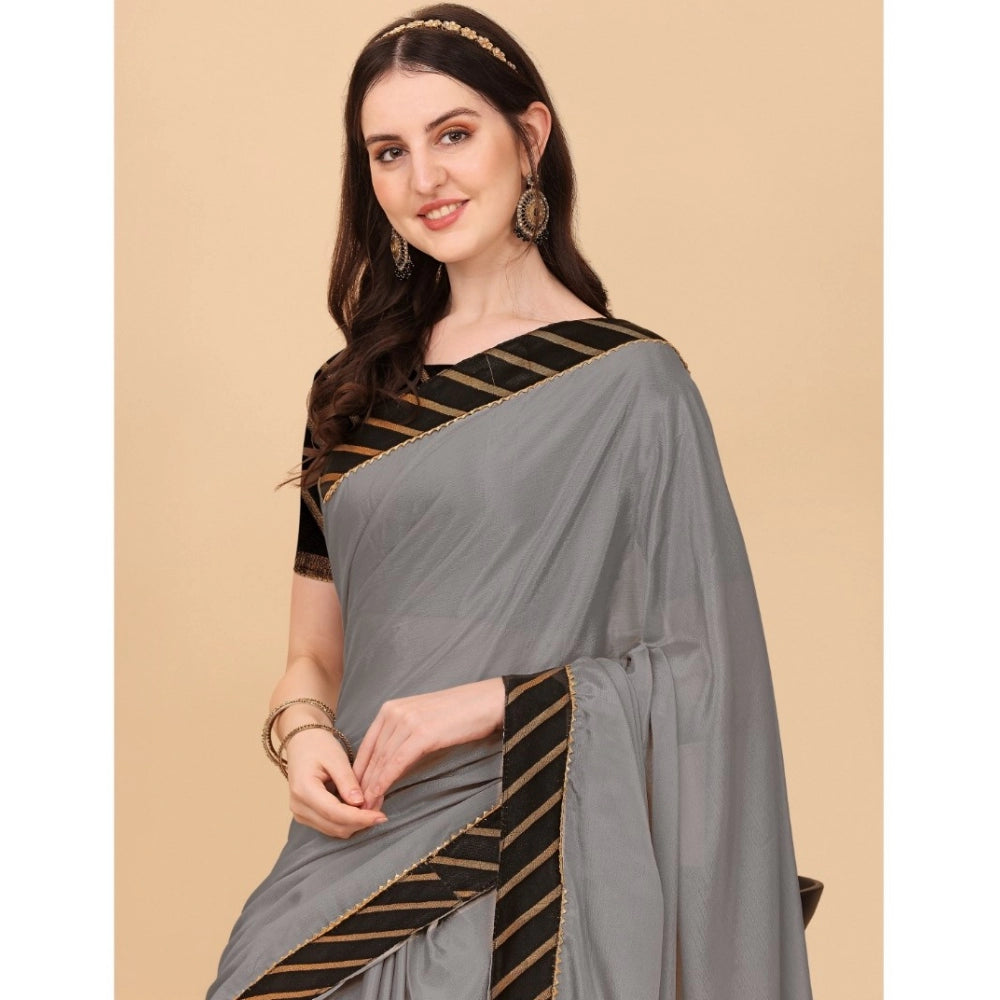Amfyn Women's Chiffon Self Design Saree With Unstitched Blouse 5.5Mtr (Silver)